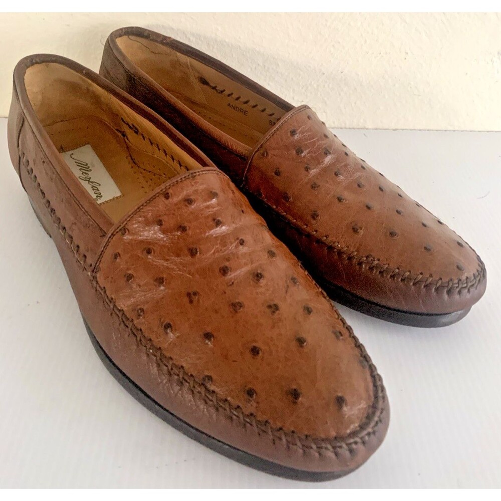 Mezlan "Andre" Men's 8.5M Genuine Ostrich Loafers Brown Leather Made in Spain